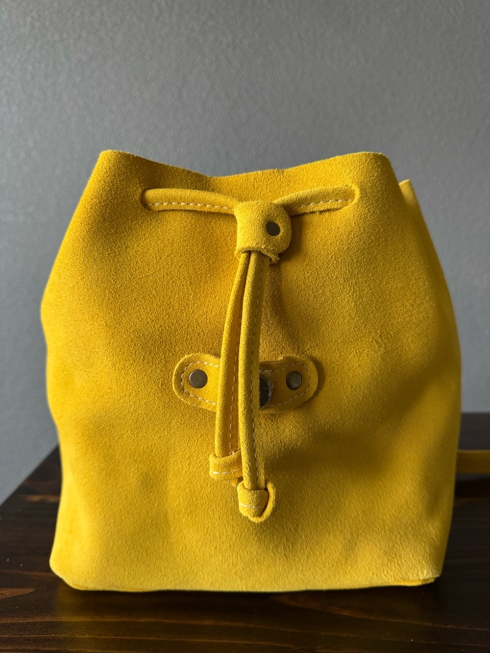 NEW Portland Leather Bucket Backpack in Hello Yellow Suede - Picture 6 of 9